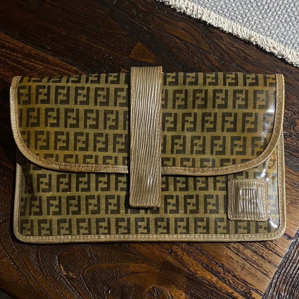 Fendi Tan and Brown Monogram Clutch